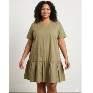 Ella Bella Olive Green Cotton Linen Nursing Dress 4XL Plus Size Maternity